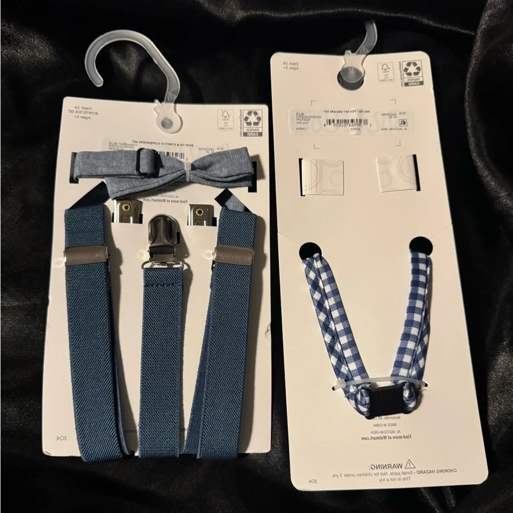 Boys Stretch Suspenders and Bow Tie Set, 2-Piece & Necktie and Pocket Square Set